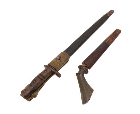 A 1913 pattern bayonet with a 43 cm pointed, single edged blade with fuller, with various marks to the ricasso including '191