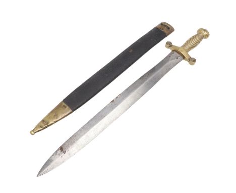With a 48.5cm pointed, double edged blade stamped Talabotes Paris and 'R'. The brass grip and cross piece with ring decoratio