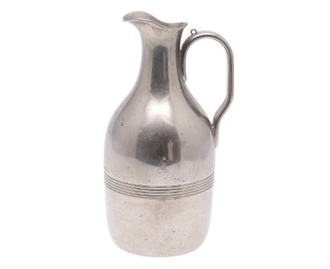 A Leibstandarte Officers' Mess water jug in 'German Silver' with bellied body with ringed decoration and engraved with the 'L