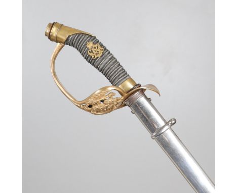 With an 84 cm pointed, single edged blade with double fuller marked for W &amp; Co. Solingen. With a bright polished hilt, th