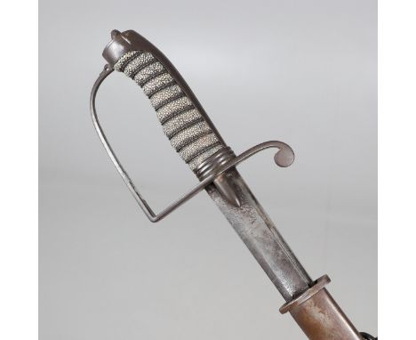 With a 76 cm curved single edged pointed blade with broad and narrow fullers. Engraved with GR monogram, display of arms and 