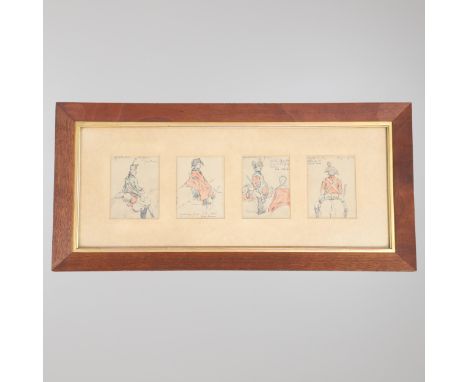 Four watrcolour sketches. variously annotated 'Lichtenstein Dragoons. Grey Horses', 'Yorkshire Greys, with cloaks, grey horse