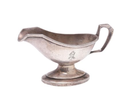 A Leibstandarte Officers' Mess milk jug in 'German Silver' with handle and stepped foot, engraved with the 'L.A.H.' monogram.