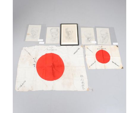 A presentation Japanese flag 'Presented to Lt. W.W. Sutcliffe R.A.' with a seal top right and signatures to the other three c