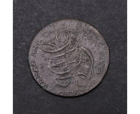 A copper forgery of a late 18th century Irish token, a seated figure by a harp above date. *CR A poorly made forgery.