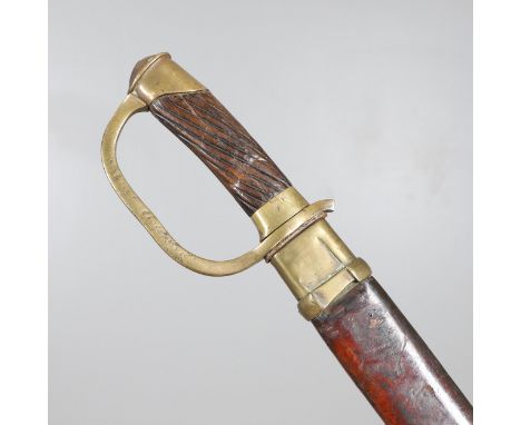 With an unusually long 87 cm curved single edged blade with broad shallow fuller. Dated 1914 and with a good selection of Rus