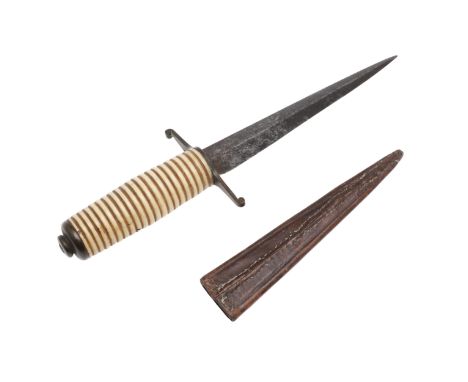 A dagger with a 13.5cm pointed, double edged blade, short cross-piece with scrolling terminals marked 'CONWAY' for a maker or