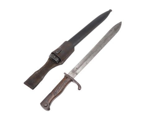 A First World War German M1898 bayonet with a 37 cm pointed blade with swollen end and broad fuller, marked V.C Schilling, an