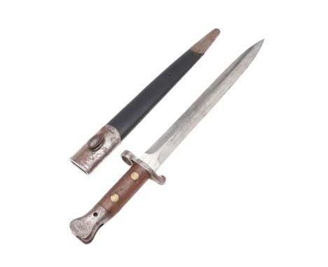 An 1888 pattern bayonet with a 30.5cm double edged pointed blade stamped for Wilkinson of London, also marked, '07 , 2 and va