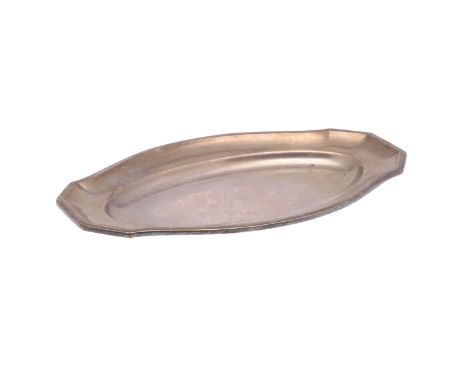 A Leibstandarte Officers' Mess meat dish in 'German Silver' with dished centre and shaped rim engraved with the 'L.A.H.' mono