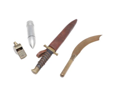 A British Officer's private purchase trench dagger with a 12cm pointed blade with blued central fuller, bras crossguard and w