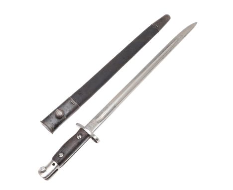 With a 43 cm pointed, single edged blade with partial fuller, dated 1907 and marked 'Sanderson' to the ricasso, and other mar
