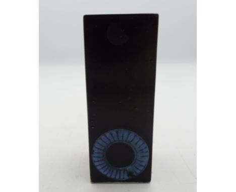 A Troika pottery square vase, with smooth glaze and blue circle decoration, height 11.5cm.