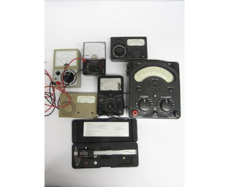 Six multimeters including Avometers, together with a cased digital caliper (7)