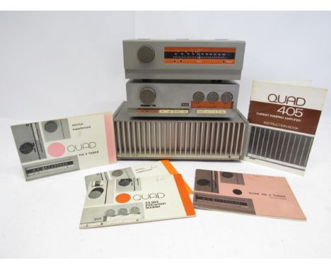 Hi-fi - Three Quad hi-fi separates to include Quad 405 Current Dumping Amplifier, serial no. 18333, Quad 33 Amplifier, serial