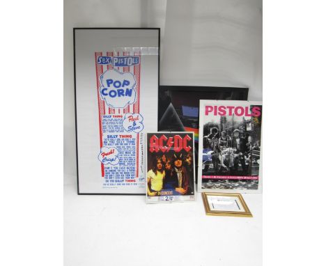 Four assorted band posters to include Sex Pistols 'England's Dreaming' artists proof print by David Lloyd, pencil signed and 