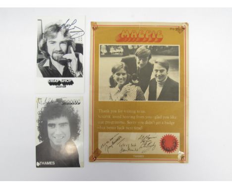 'Magpie' (British children's TV programme) - An autographed A4 sheet signed in black ink by the original presnters Tony Basta