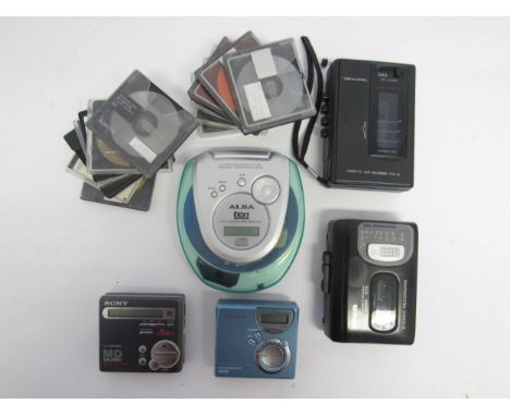 Two Sony MiniDisc MD Walkmans to include models MZ-R70 and MZ-N510 Type S, an Aiwa JS135 personal radio cassette recorder, Re