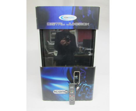 An NSM Music Icon 2 wall mounting digital jukebox with remote control and keys, serial no.08162, 80.5cm tall x 49.5cm wide x 