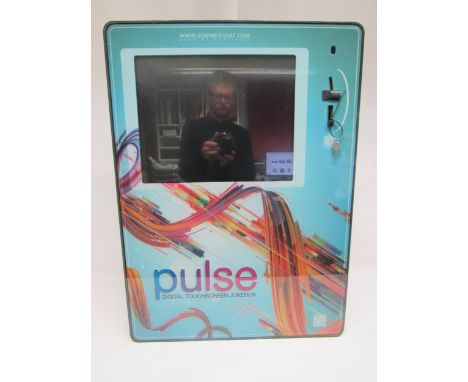 A Sound Leisure Pulse wall mounting digital touchscreen jukebox with key, serial no.P0142M, 82cm tall x 60cm wide x 14cm deep