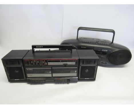 A 1980s Sony CFS-W440L Stereo Cassette-Corder ghetto blaster and a Sharp WQ-CD220 portable CD player/cassette/radio (2)