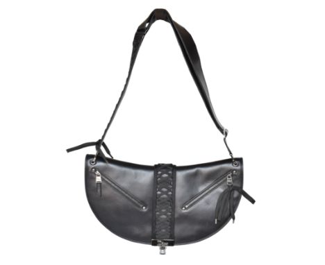 A Dior 'Admit It' handbag, circa 2002, the black smooth leather exterior with cord lace-up detailing, twin zips, silver tone 