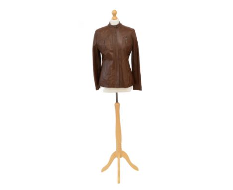 A Burberry leather jacket, the tan leather jacket with cream stitch detailing, front zip fastening and maker's nova check lin