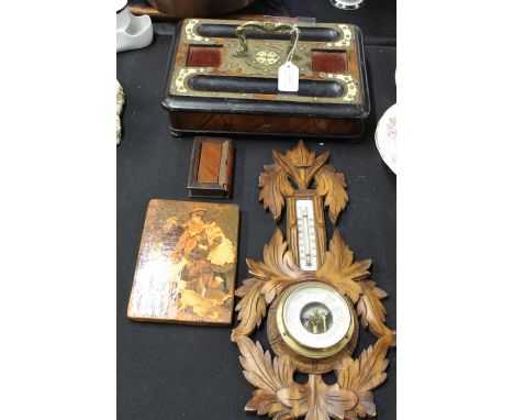 Victorian walnut, bone and ebonised desk stand, with recesses for two inkwells, the base with frieze drawer, black forest sty