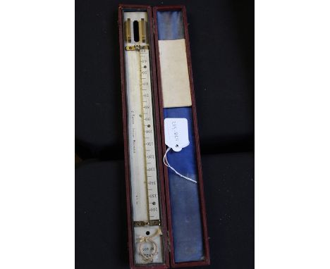 Barometer backplate engraved J Taylor Optician Rochdale, housed in a fitted leather case