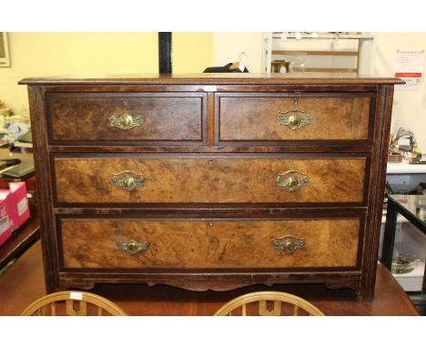 Victorian mahogany and walnut veneered chest of two short and two long drawers, on bracket feet, 114cm wide