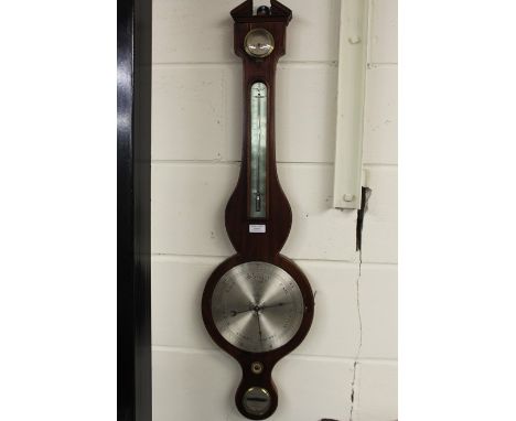 Mahogany banjo barometer/thermometer/hygrometer by I.M. Ronketti 15 Museum St Bloomsbury, with silvered dials and boxwood str