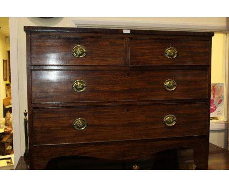 Victorian mahogany chest of drawers, with two short drawers over two graduated drawers, raised on serpentine bracket feet, wi