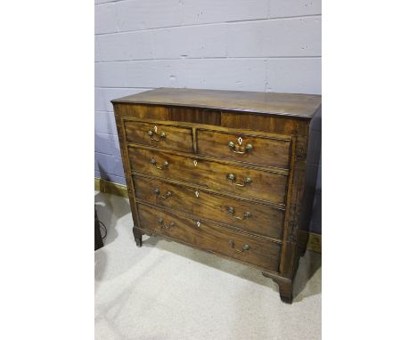 19th Century mahogany chest of drawers, with two short and three long drawers above bracket feet, 123cm wide