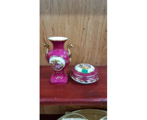 LARENIE LIMOGES VASE AND TRINKET POT