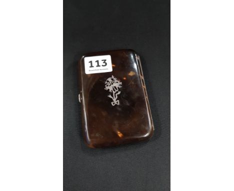 TORTOISE SHELL CARD CASE WITH SILVER INLAY