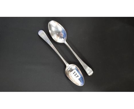 PAIR GEORGIAN SILVER SERVING SPOONS - LONDON 1794-95, 1788-89, HASTER BATEMAN 