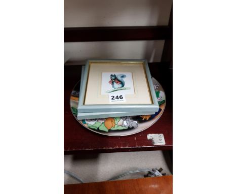 3 FRAMED BEATRIX POTTER PRINTS AND SEVEN DWARFS PLATE