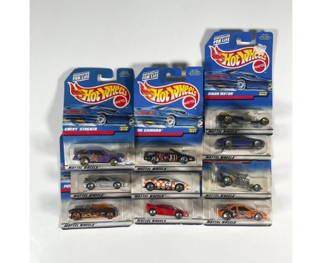 A set of 10 Hot Wheels car that consists of the '95 Camaro (Collector #881), the Power Pipes (Collector #869), the Ferrari F3