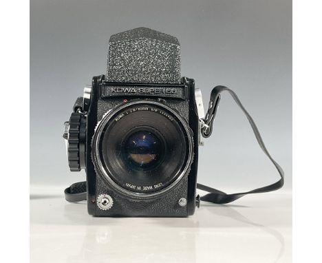 Introduced in 1968 this vintage Super 66 is a SLR medium format camera for 6x6 cm pictures on 120 film. It includes attached 