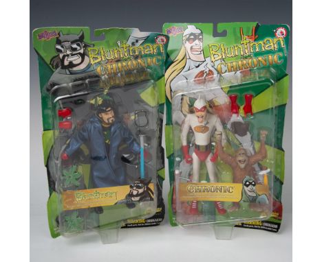 A pair of sealed Bluntman and Chronic action figures from Jay and Silent Bob! Bluntman sports his signature blue trench coat,