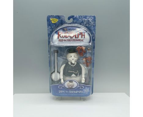 Sam the Snowman charms with a snow mustache, goatee, and a stylish blue vest adorned with a pocket watch. To make your festiv