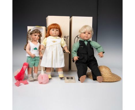 3pc Zook Kids and Good Kruger Dolls, David, Sunshine, and Sunny. A delightful trio of dolls, David a blond boy dressed in a g