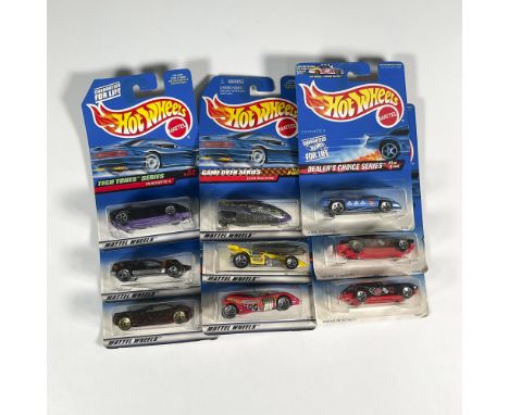 9pc Hot Wheels Cars, Tech Tones, Game Over, and Dealers Choice Series. A set of 9 Hot Wheels that includes the Silhouette II 