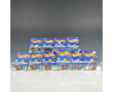 A set of 10 Hot Wheel collector toys that consists of 5 copies of the 1996 First Edition Radio Flyer Wagon (9 of 12 models), 