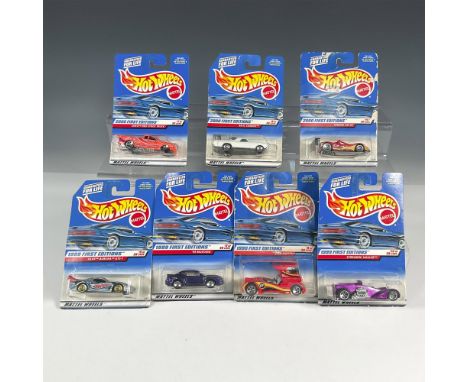 A set of 7 Hot Wheels cars, 4 from the 1999 first edition collection and 3 from the 2000 first edition collection. The 1999 c