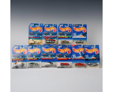 A collection of 10 Hot Wheels cars comprising of the Alien (Collector #729), the '80s Corvette (Collector #734), the Ferrari 