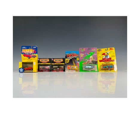 Rev up your collection with this diverse set of 6 toy cars, featuring two thrilling Revell Racing cars, the spooktacular Kell