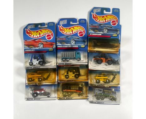 A set of 10 Hot Wheels cars that consist of the Rail Rodder (Collector #850), 2 copies of the Digger (Collector #643), the Wh