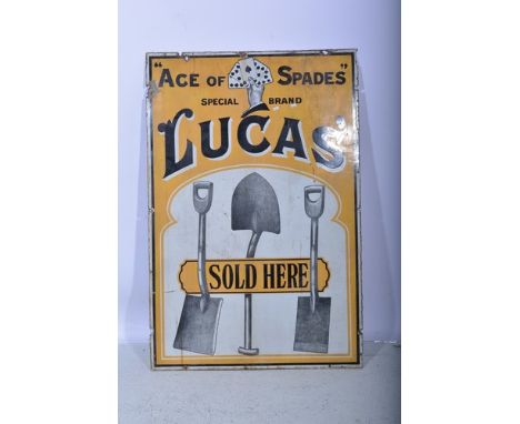 Advertising: Enamel sign circa 1903 -  ACE OF SPADES SPECIAL BRAND LUCAS SOLD HERE, 137cm x 91cm.