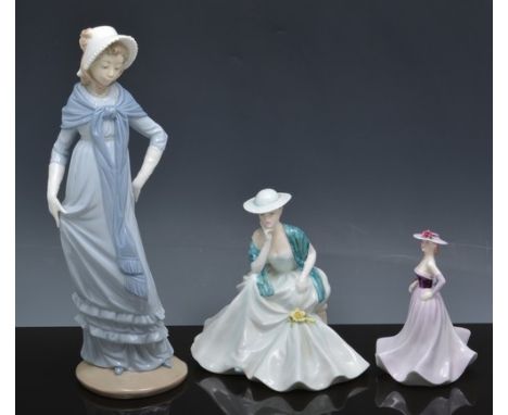 Lladro figure of a Flamenco Dancing Girl, 27cm, two Nao figures, another Spanish figure, Coalport ladies and two small Doulto